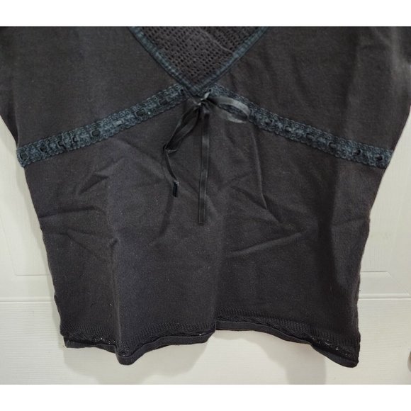 Loft Women's Sleeveless V Neck Crochet Trim Knit Top Y2K Style Black Size Medium - Picture 4 of 8